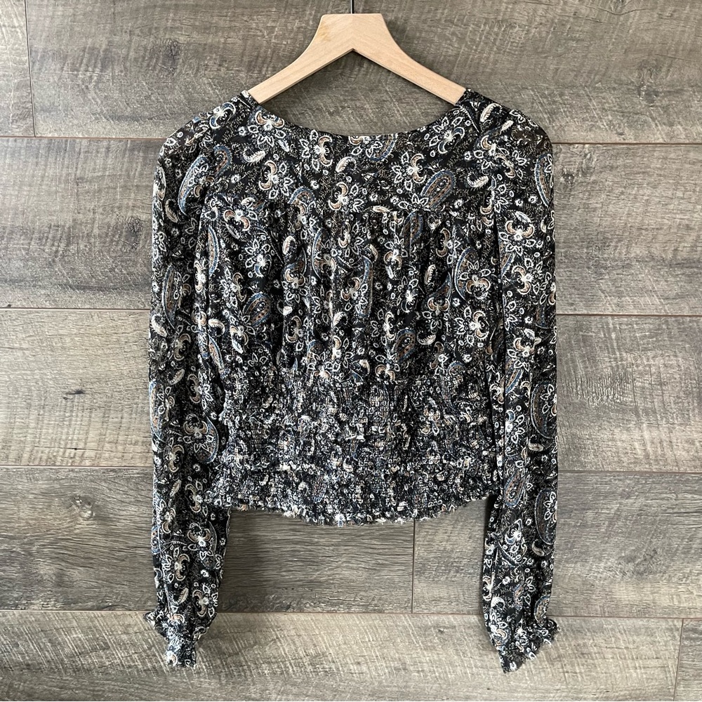 Free People Printed Lolita Peasant Blouse in Floral Dark Combo Sz Small - Picture 5 of 6